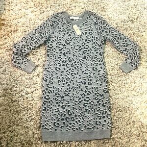 LOFT NWT Sz. XSP Monochrome Cheetah Print Long Sleeve Mini Sweater Dress